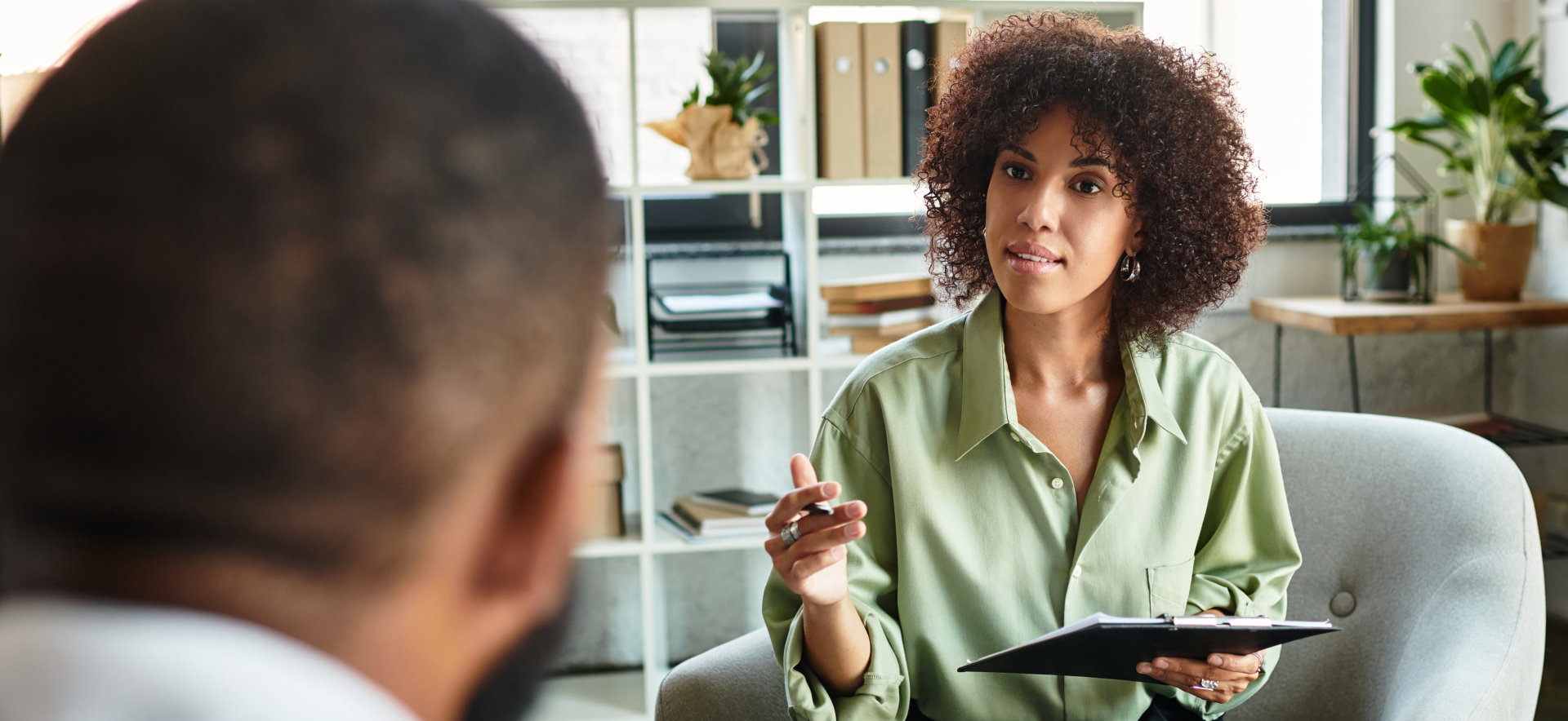 woman talking to patient