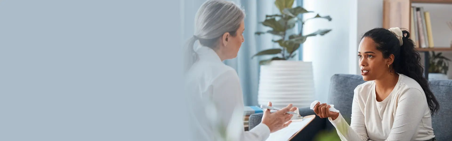 therapist and patient talking
